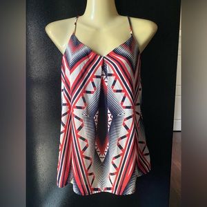 NWOT Women’s Renee C. Razorback red, white & blue patterned Tank Top SZ S